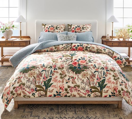 Rose Floral Stripe Reversible Duvet Cover & Shams